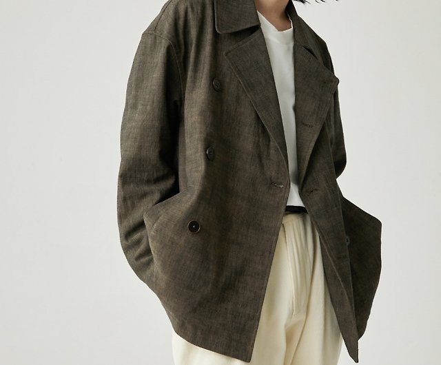 Wind Collar Double Breasted Horn Buckle Vintage Linen Suit Loose Unisex  Jacket - Shop WATEREVER Men's Coats  Jackets - Pinkoi