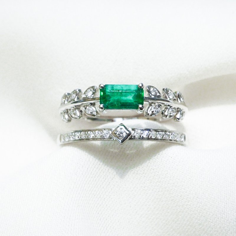 [Wheat Ear Spring] CJ Design 18K Gold Inlaid Emerald Diamond Ring Elegant High-end Ring Jewelry - General Rings - Gemstone Green