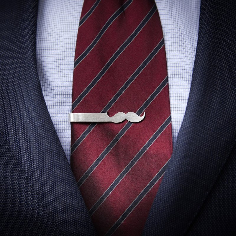 Personalized Tie Clip silver 925, Wedding tie clip for groom, Mustache Tie Clip - เนคไท/ที่หนีบเนคไท - เงินแท้ สีเงิน