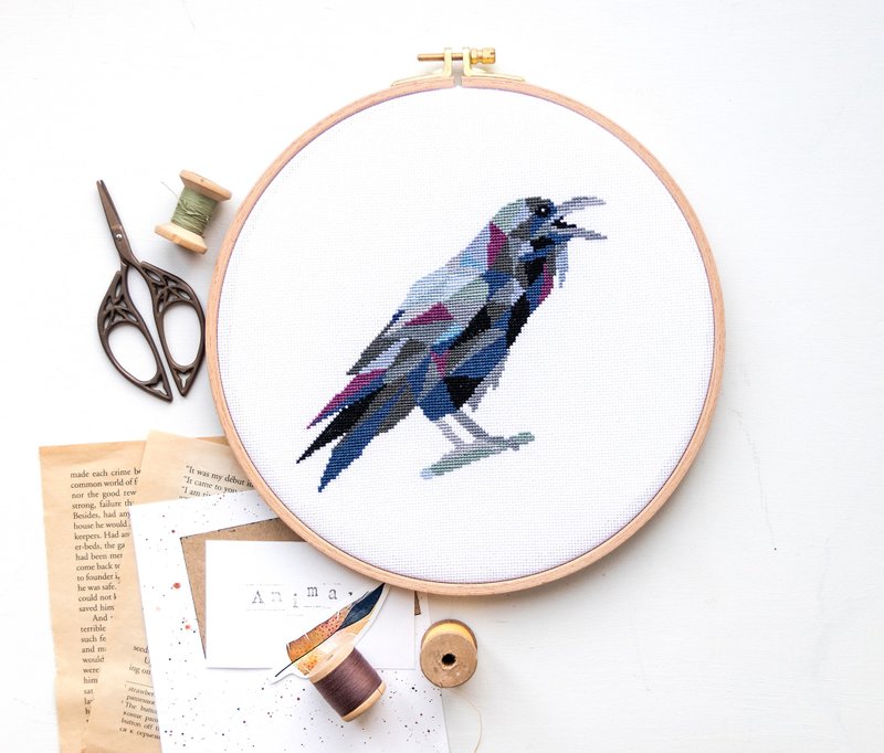 Raven Cross Stitch PDF Pattern 十字繡 - 編織/刺繡/羊毛氈/縫紉 - 其他材質 
