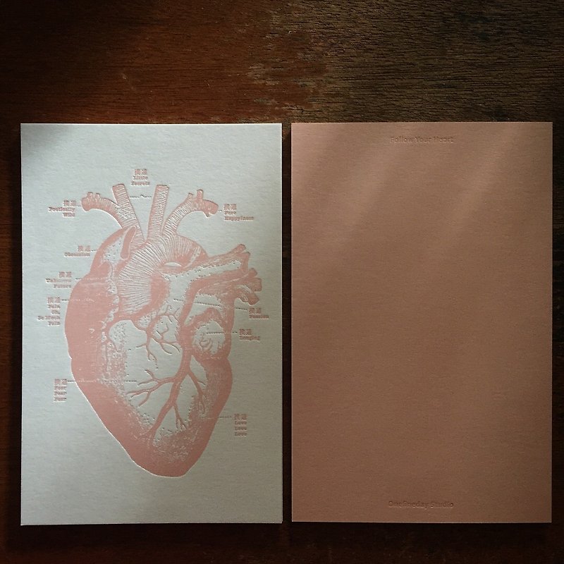 明信片-心臟-白卡燙粉紅 - 心意卡/卡片 - 紙 粉紅色