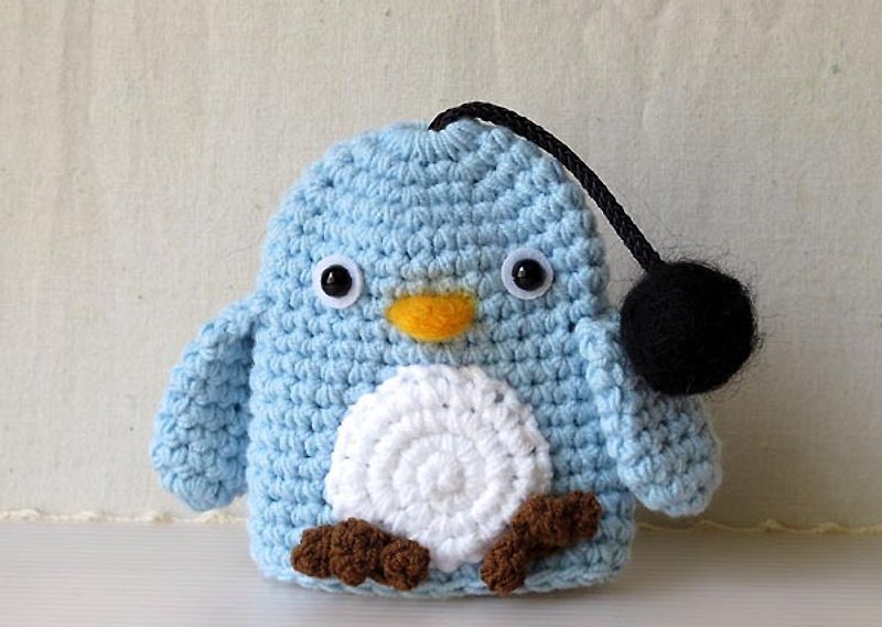 Cute penguin woolen baby key bag - Keychains - Other Materials Blue