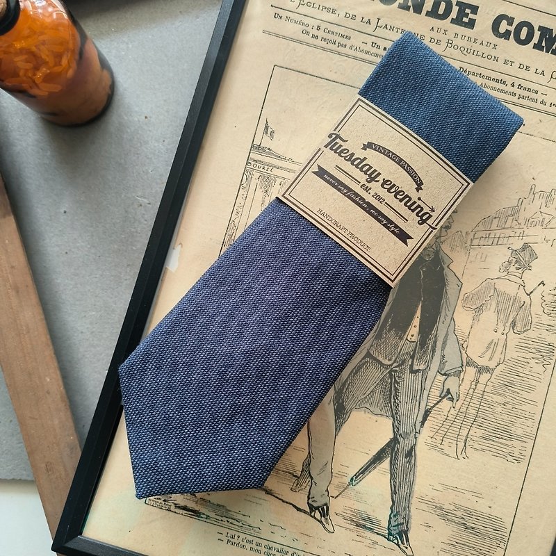 Necktie Simple Navy Blue - 領帶/領帶夾 - 其他材質 藍色