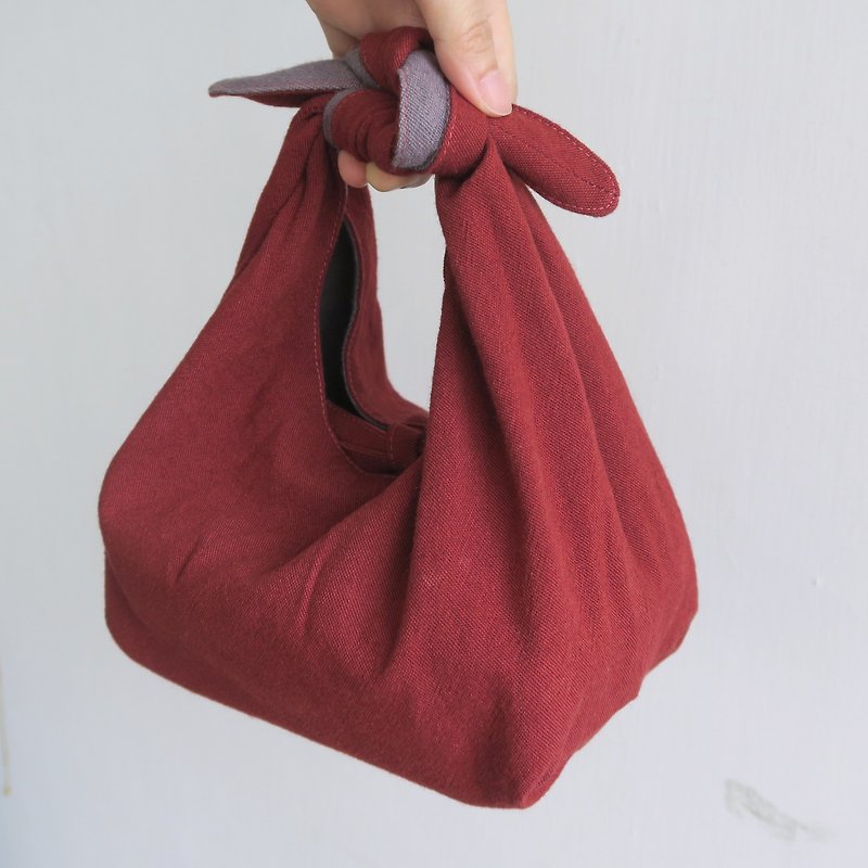 Cotton-Linen 2 way Lunch bag - กล่องข้าว - ผ้าฝ้าย/ผ้าลินิน สีแดง