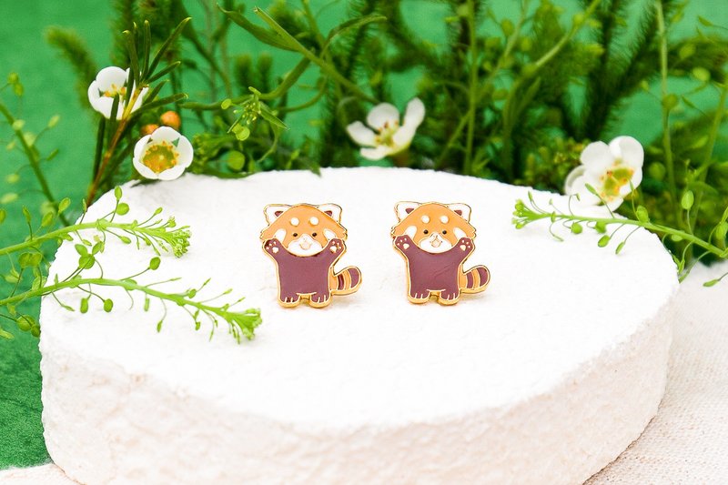 Red Panda Cute Mountain Animal Clip-On Earrings Birthday Gift Carton Packaging - Earrings & Clip-ons - Enamel Orange