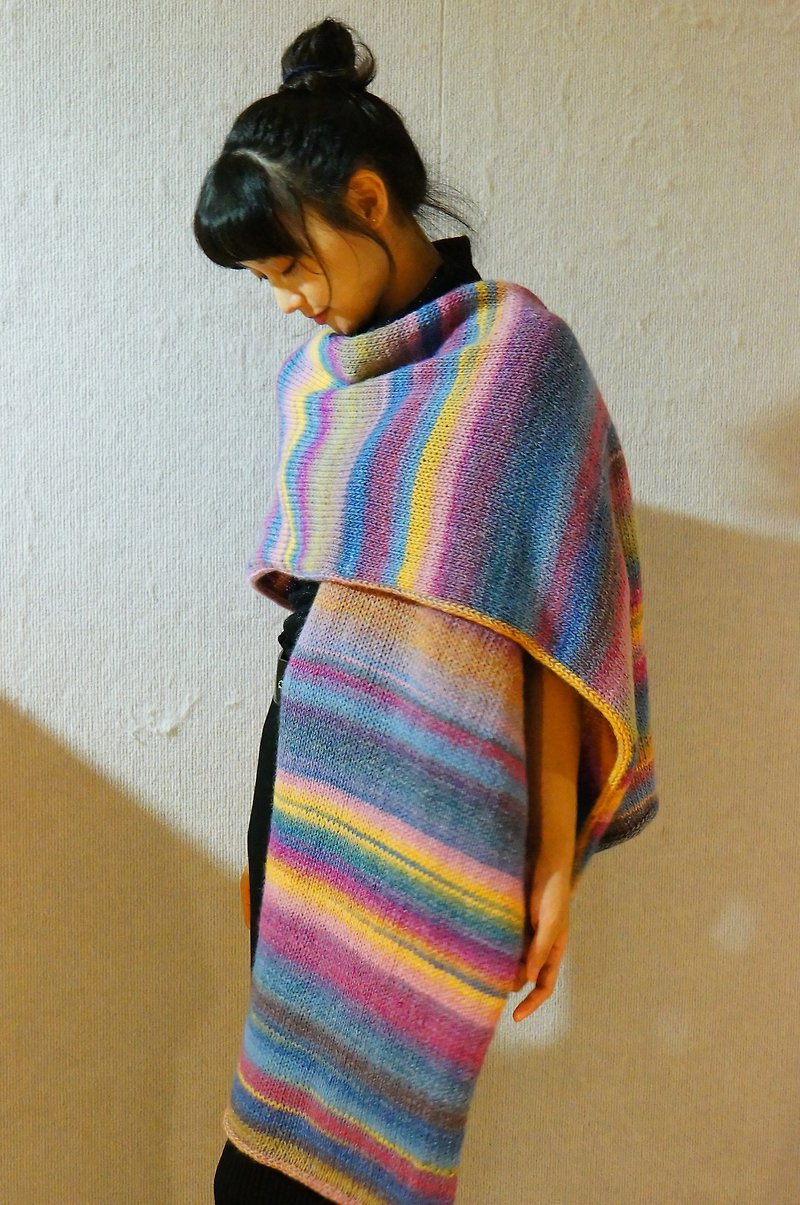 Handmade wool knitted rainbow national style knitted wool vest long scarf - สเวตเตอร์ผู้หญิง - ขนแกะ หลากหลายสี