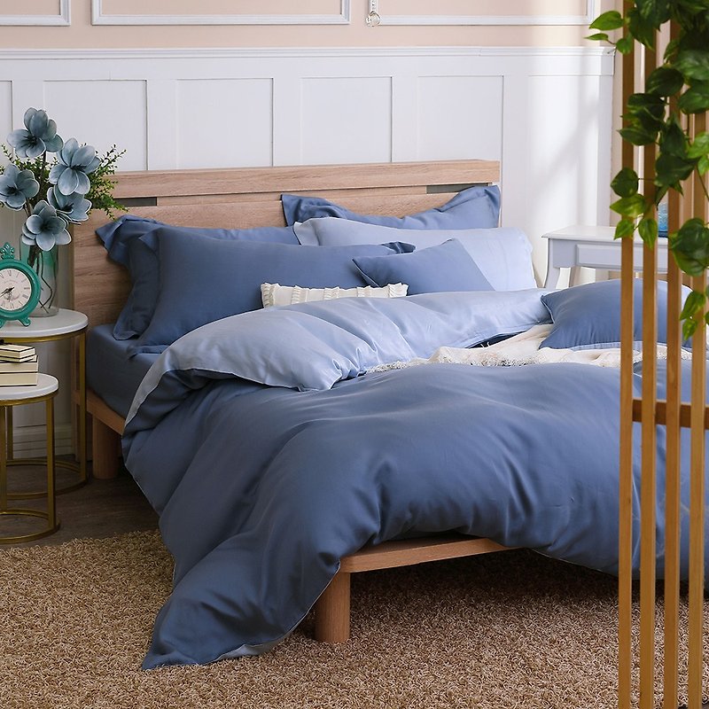 Hongyu 300 Woven Tencel Thin Quilt Cover Bed Pack Pona Blue (Double/Large/Extra Large) - เครื่องนอน - วัสดุอื่นๆ สีน้ำเงิน