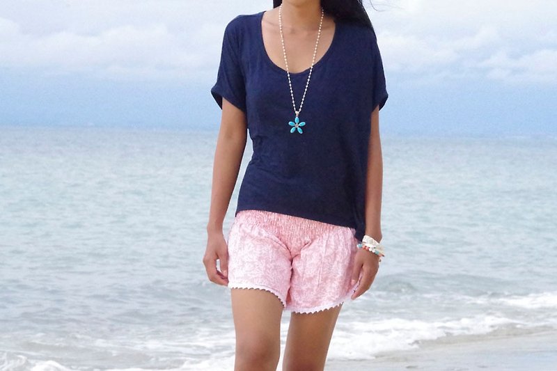 Summer Girl! Coral print shorts <pastel pink> - กางเกงขาสั้น - วัสดุอื่นๆ สึชมพู