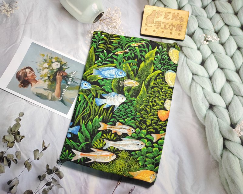 海洋系列-美國薄棉布海洋海草魚群布書套-布書衣可適用A5-25K筆記 - 書衣/書套 - 棉．麻 