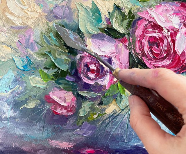 バラの絵花オイルオリジナルアートワークバラの花束キャンバスに