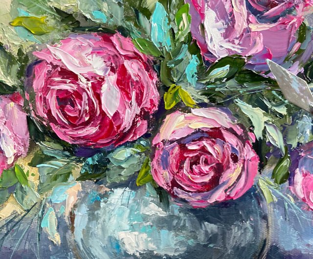 バラの絵花オイルオリジナルアートワークバラの花束キャンバスに