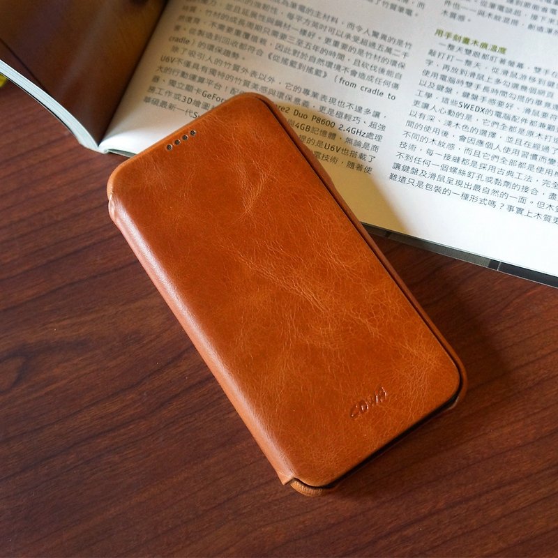 iPhone X - cowa clamshell phone case - เคส/ซองมือถือ - หนังแท้ สีนำ้ตาล