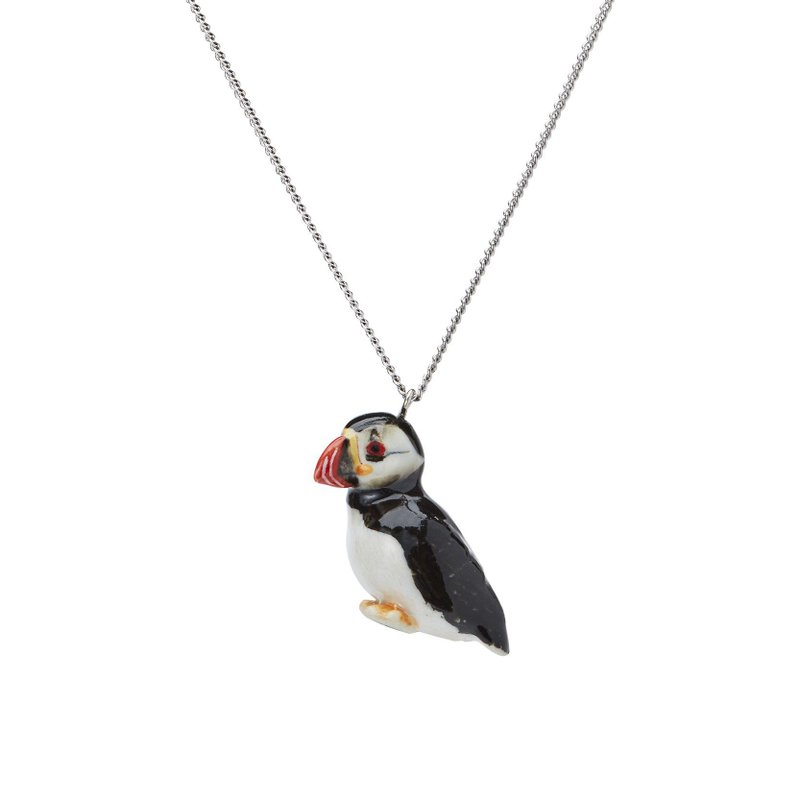 AndMary 手繪瓷項鍊-冰島海鸚鵡 禮盒包裝Puffin Necklace - 項鍊 - 瓷 白色
