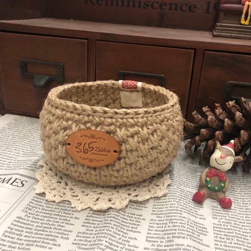 Crochet craft. Linen style woven storage basket - กล่องเก็บของ - ผ้าฝ้าย/ผ้าลินิน สีนำ้ตาล