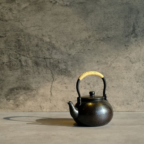 櫻】山本金星堂造 黄銅鎚目銅瓶 湯沸 煎茶道具 古美術