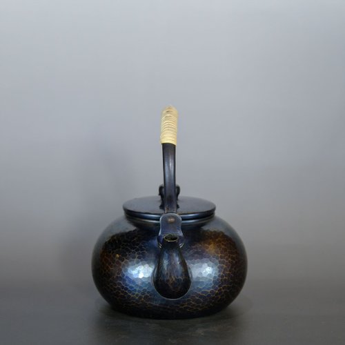 櫻】山本金星堂造 黄銅鎚目銅瓶 湯沸 煎茶道具 古美術