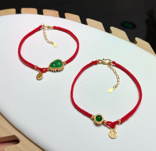 Angel's tears 天使之淚 Jewelry Design 瓜地馬拉 天然原礦A貨糯種藍水翡翠葫蘆/翡翠豆豆設計單圈手繩s