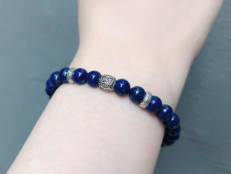 Exclusive-Sterling Silver Totem Natural Lapis Lazuli Bracelet Set-Manny. Natural Stone. Crystal - สร้อยข้อมือ - คริสตัล สีน้ำเงิน