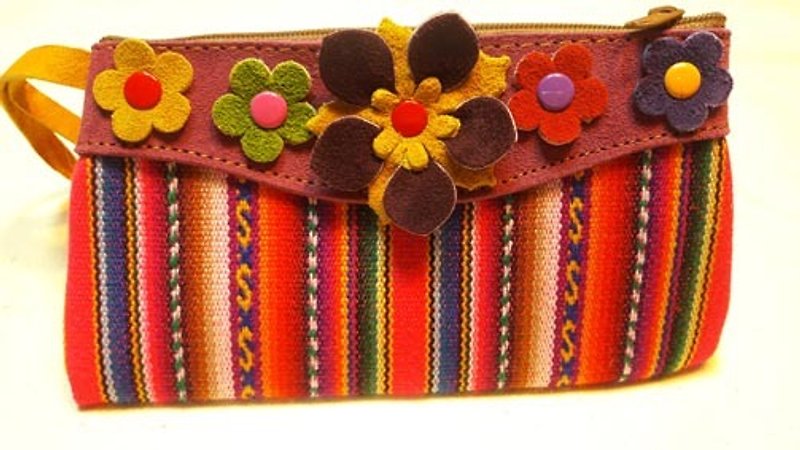 Colorful Texture + Leather Small Flower Pouch-Purple - Toiletry Bags & Pouches - Other Materials Multicolor