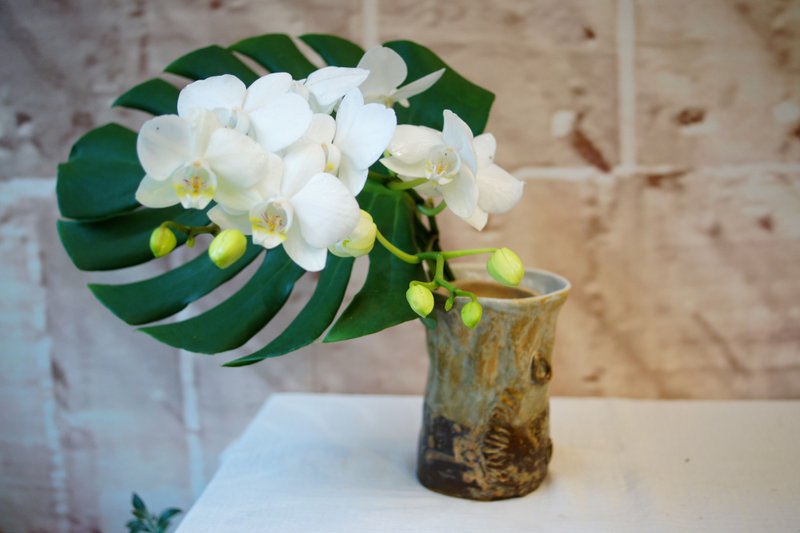 手捏陶 廣口花器  H13.5 cm 花入 花瓶 擺飾  家飾 - 擺飾/家飾品 - 陶 咖啡色