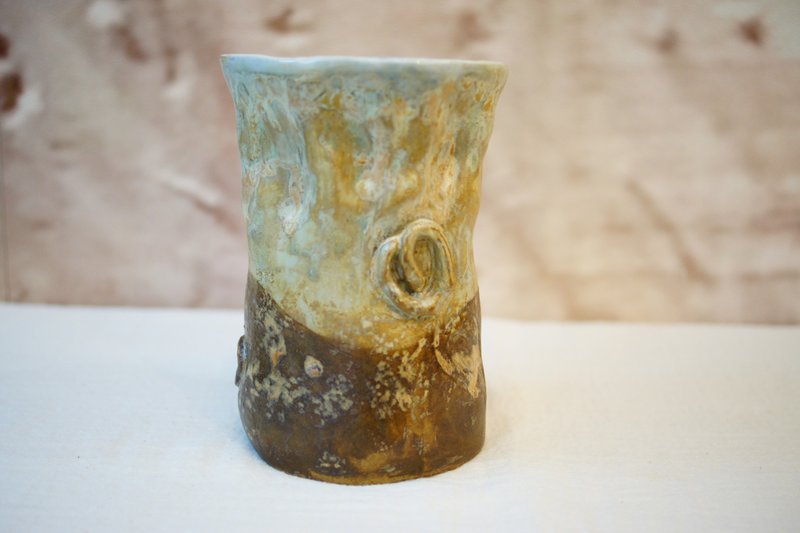 手捏陶 廣口花器  H13.5 cm 花入 花瓶 擺飾  家飾 - 擺飾/家飾品 - 陶 咖啡色