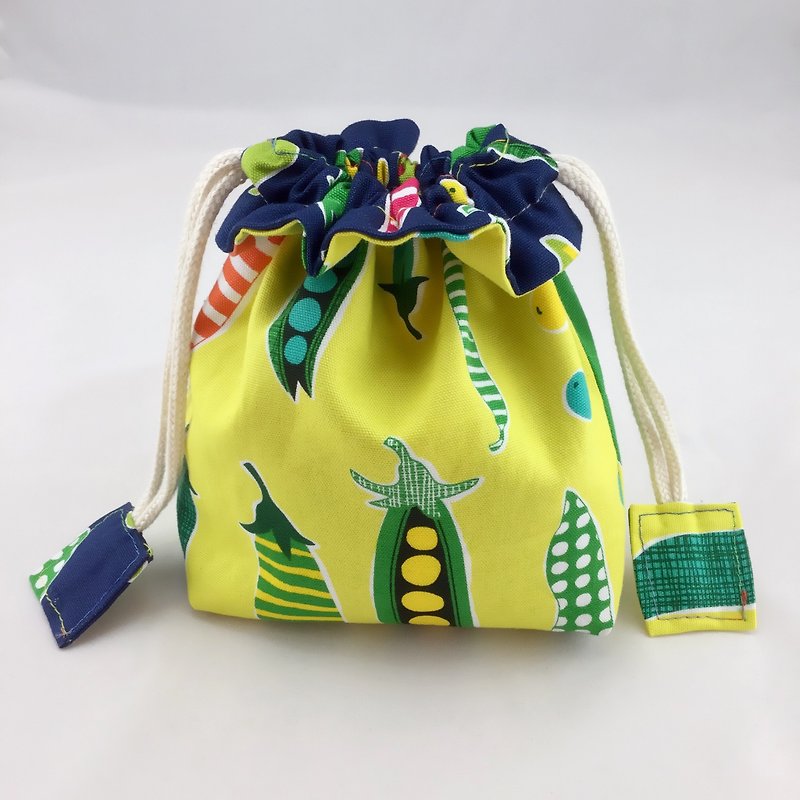Double-sided cotton color pea bunched pocket - elegant blue + lively yellow - Toiletry Bags & Pouches - Cotton & Hemp 