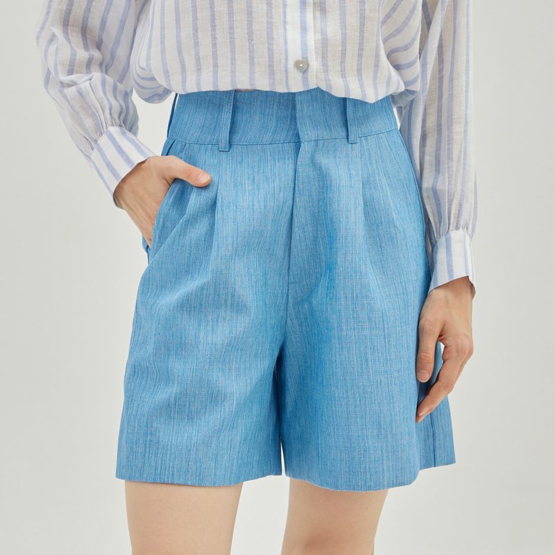 BIRUCHU BONJOUR SHORTS - BLUE FRENCH LINEN 藍色 亞麻 短褲 - 女短褲/五分褲 - 亞麻 藍色