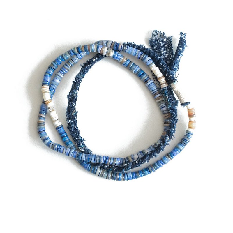 日系搭配 藍染古布 貝殼項鏈 手工制 indigo northworks 風格 - 項鍊 - 貝殼 藍色