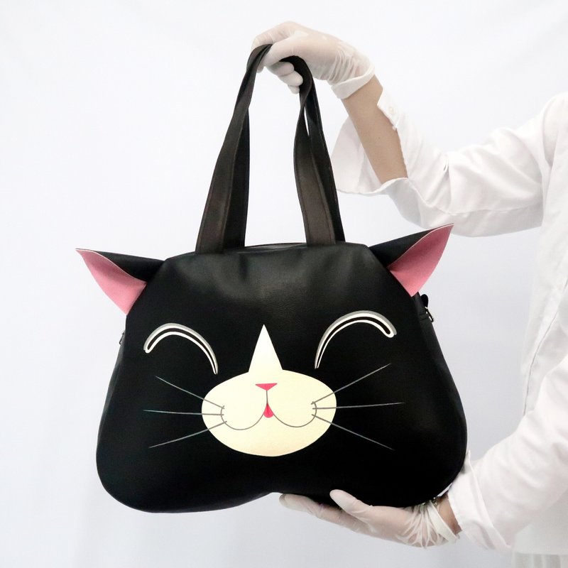 Black Cat shoulder bag, laptop bag, large bag for animal lovers. - 電腦包/筆電包 - 人造皮革 黑色