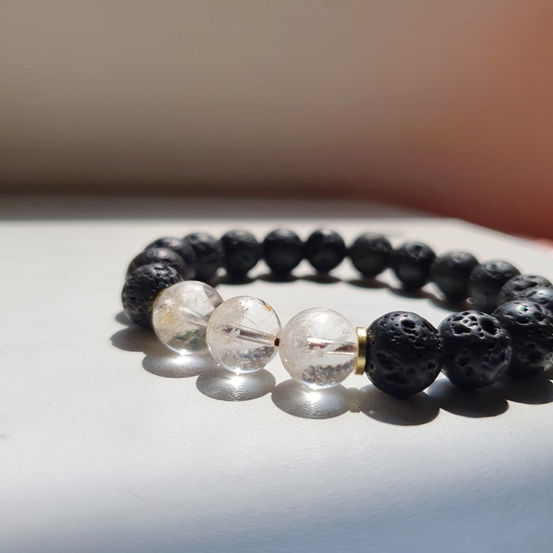 White ghost crystal + volcanic rock bracelet bracelet - สร้อยข้อมือ - คริสตัล ขาว