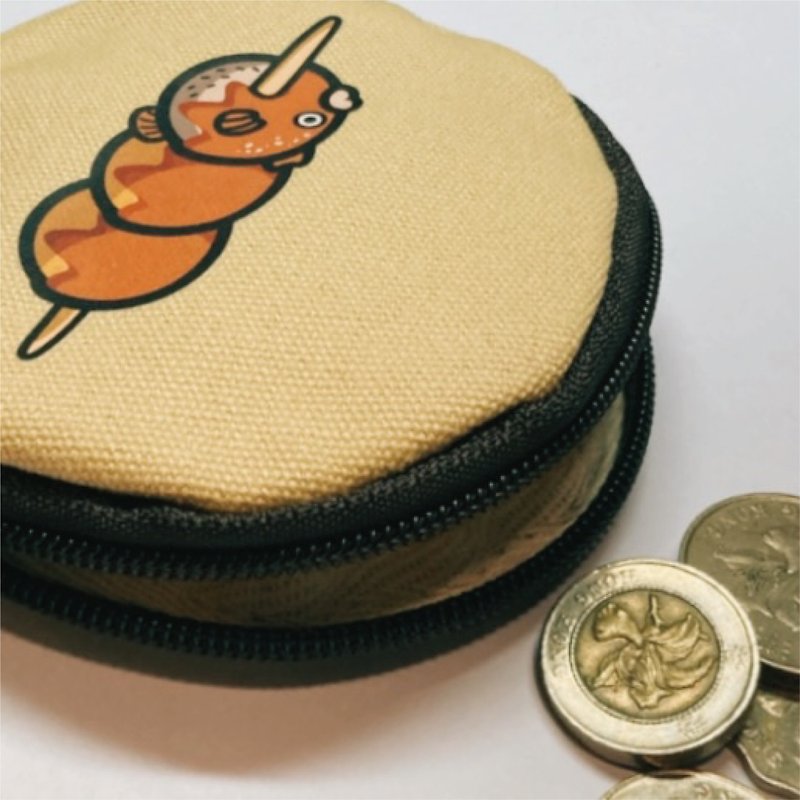 [Buy 2 Get 1 Free] Puffer Round Coin Khaki Khaki Fishing Club - Coin Purses - Cotton & Hemp Khaki