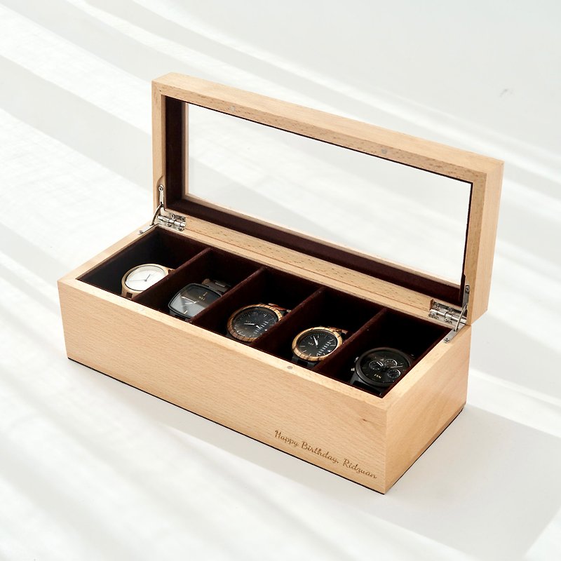 【客製化】 5槽櫸木手錶盒 - 居家收納/收納盒/收納用品 - 木頭 