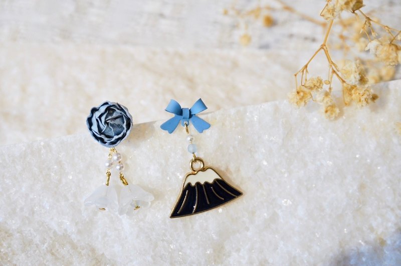 [Fuji Lily of the Valley] Japanese style/earrings/ Clip-On/ Silver/rose lily of the valley shape/blue - ต่างหู - วัสดุอื่นๆ สีน้ำเงิน