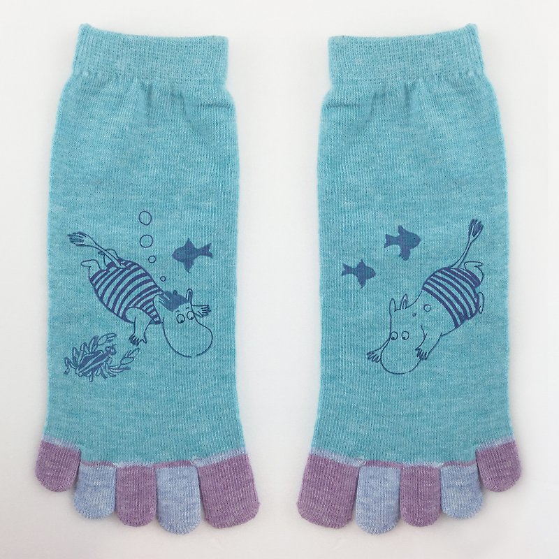 Moomin 噜噜m authorized - five toe socks (blue), AE03 - ถุงเท้า - ผ้าฝ้าย/ผ้าลินิน สีน้ำเงิน