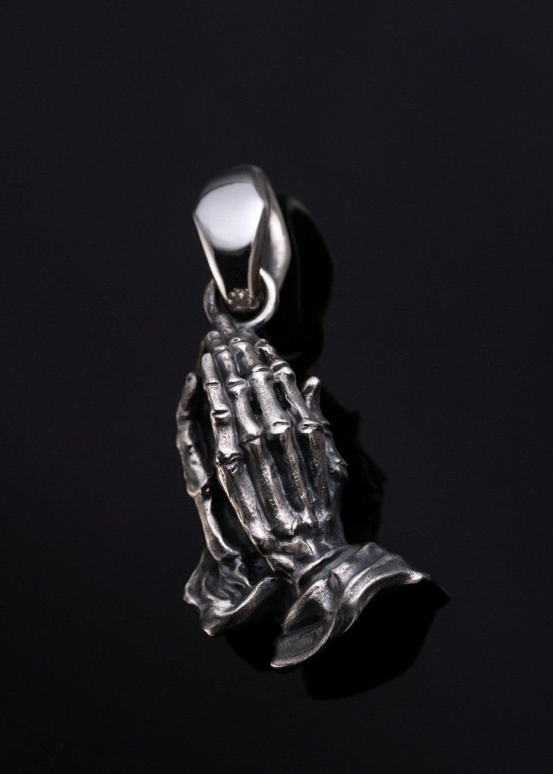 Lightning  Praying Hands Pendant |信仰錢幣閃電祈禱手吊墜項鍊 - 項鍊 - 純銀 銀色