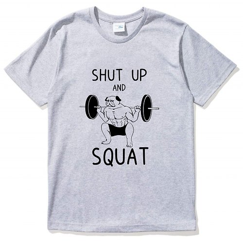 hipster SHUT UP SQUAT PUG 短袖T恤 灰色 巴哥 趣味 健身 設計 狗 動物 法鬥 哈巴狗 深蹲
