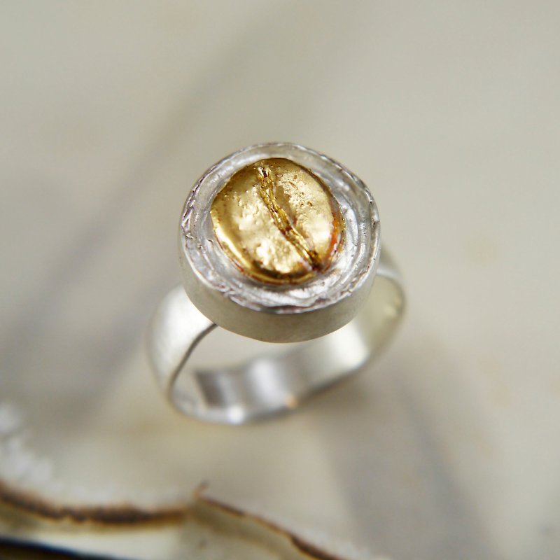 咖啡系 -黃金咖啡豆印章- 復古刻印戒 手作飾品 - 戒指 - 其他金屬 金色