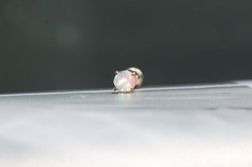 CHARIS GRACE 純14K Rainbow Opal Piercing 七彩蛋白石鎖珠耳環 (單個)