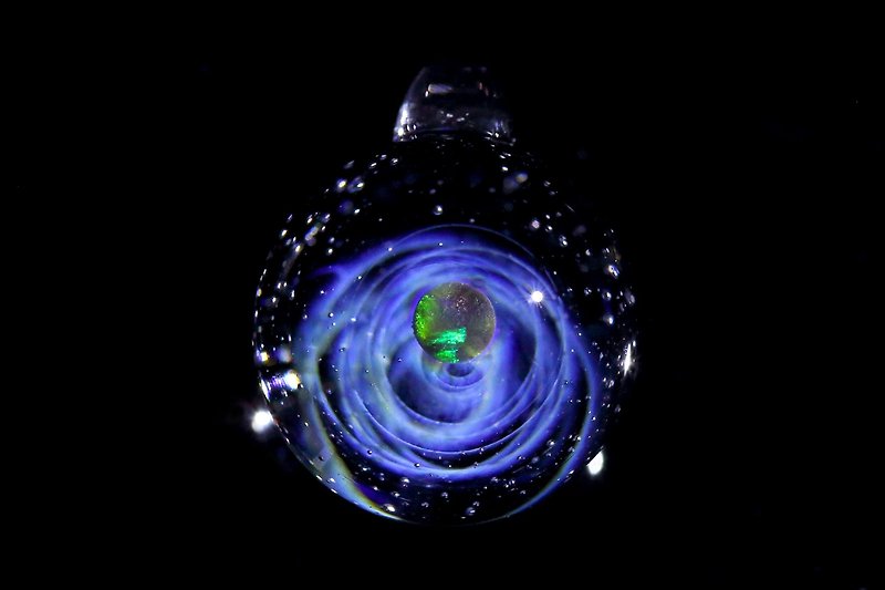 SPIRAL GALAXY petite opal space glass pendant no.814 - Chokers - Glass Blue