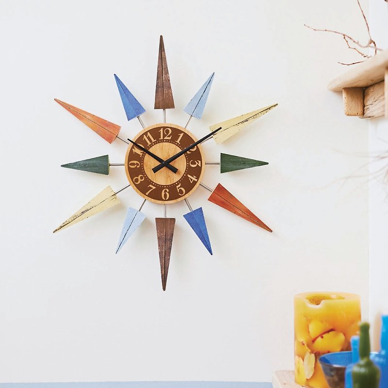 L'est-マイクロセンス六角形古い壁時計 - 時計 - 木製 ブラウン