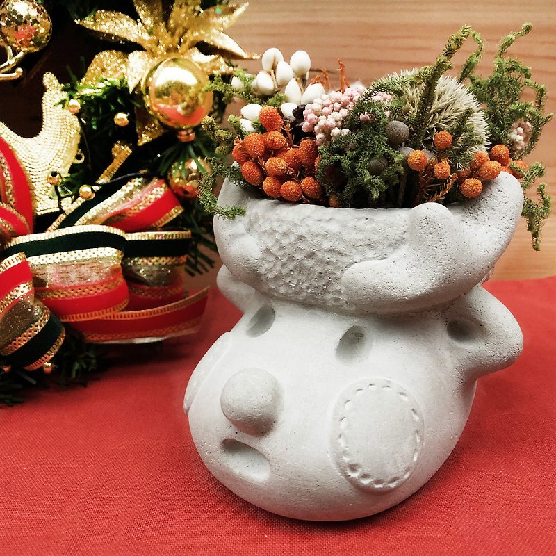 呆呆麋鹿過聖誕 - 水泥盆器 筆筒 聖誕襪 ( 不含花藝) - 植物/盆栽/盆景 - 水泥 灰色