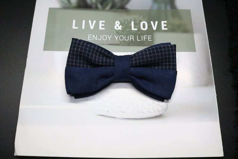 Dark Blue Plaid Bow - Ties & Tie Clips - Cotton & Hemp Blue