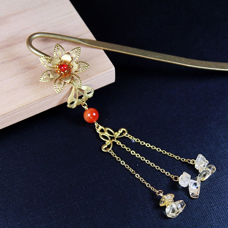 [Tibetan] bloom Lake Hongtu | primary color agate beads Citrine | Copper | hand-made bookmark Bob, Chinese antiquity jewelry - Hair Accessories - Other Metals Orange