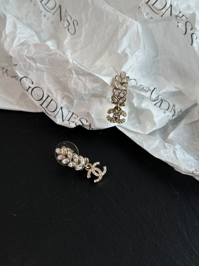 中古品 CHANEL 香奈兒 閃鑽麥穗 CC 耳釘 - 耳環/耳夾/耳骨夾 - 其他金屬 金色