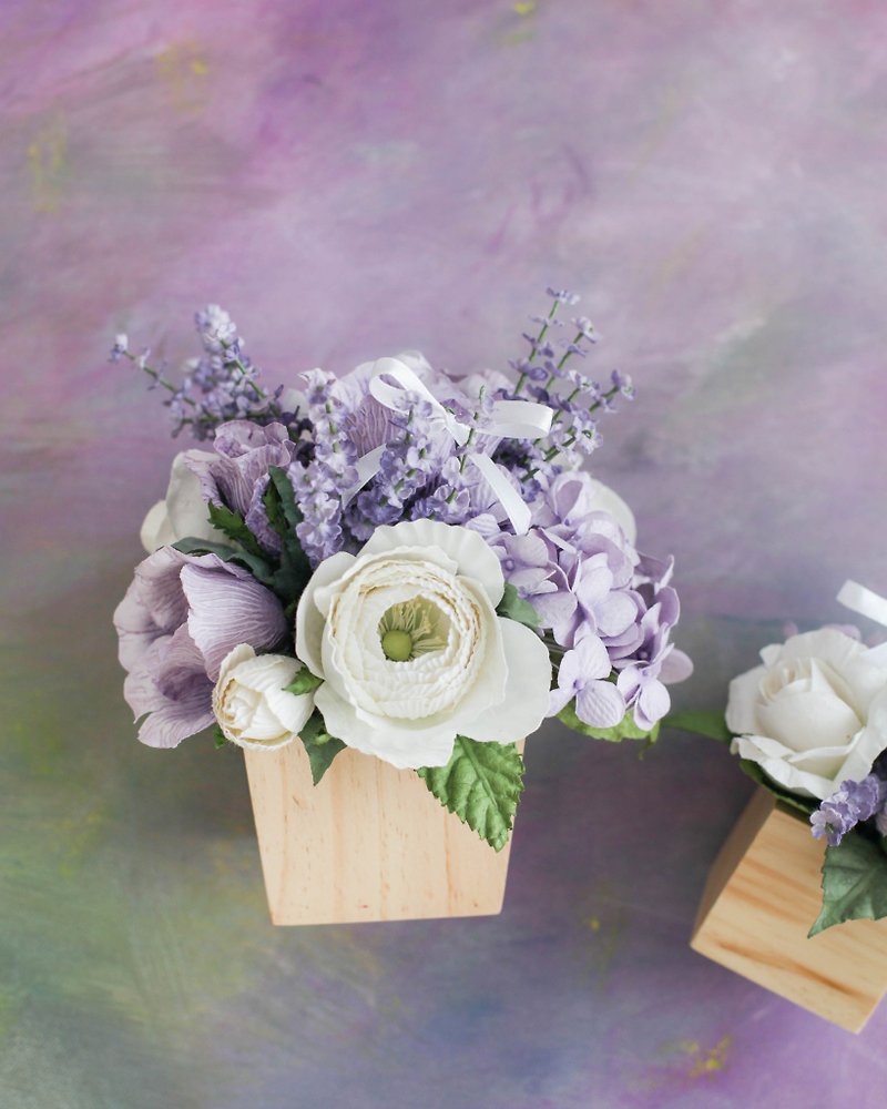 SWEET RAPUNZEL - Artificial Paper Flowers Wooden Table Pot - 香薰/精油/線香 - 紙 紫色
