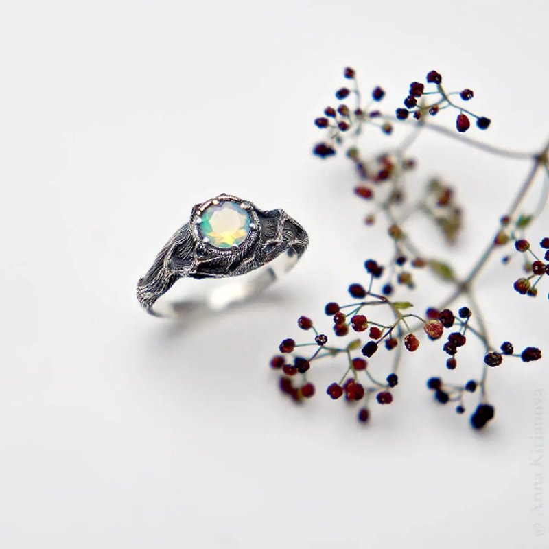 Tree Ring with Ethiopian Opal - General Rings - Sterling Silver Silver