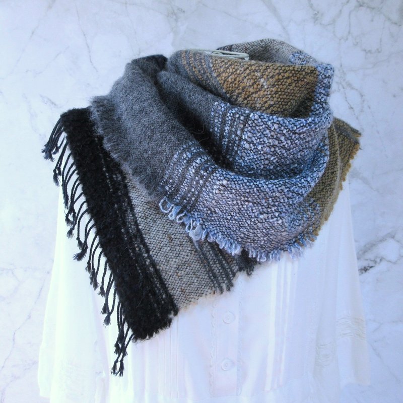 手織・男女兼用・喀什米爾・羊毛棉・長圍巾・都會沉穩風 - 頸巾/披肩 - 羊毛 灰色