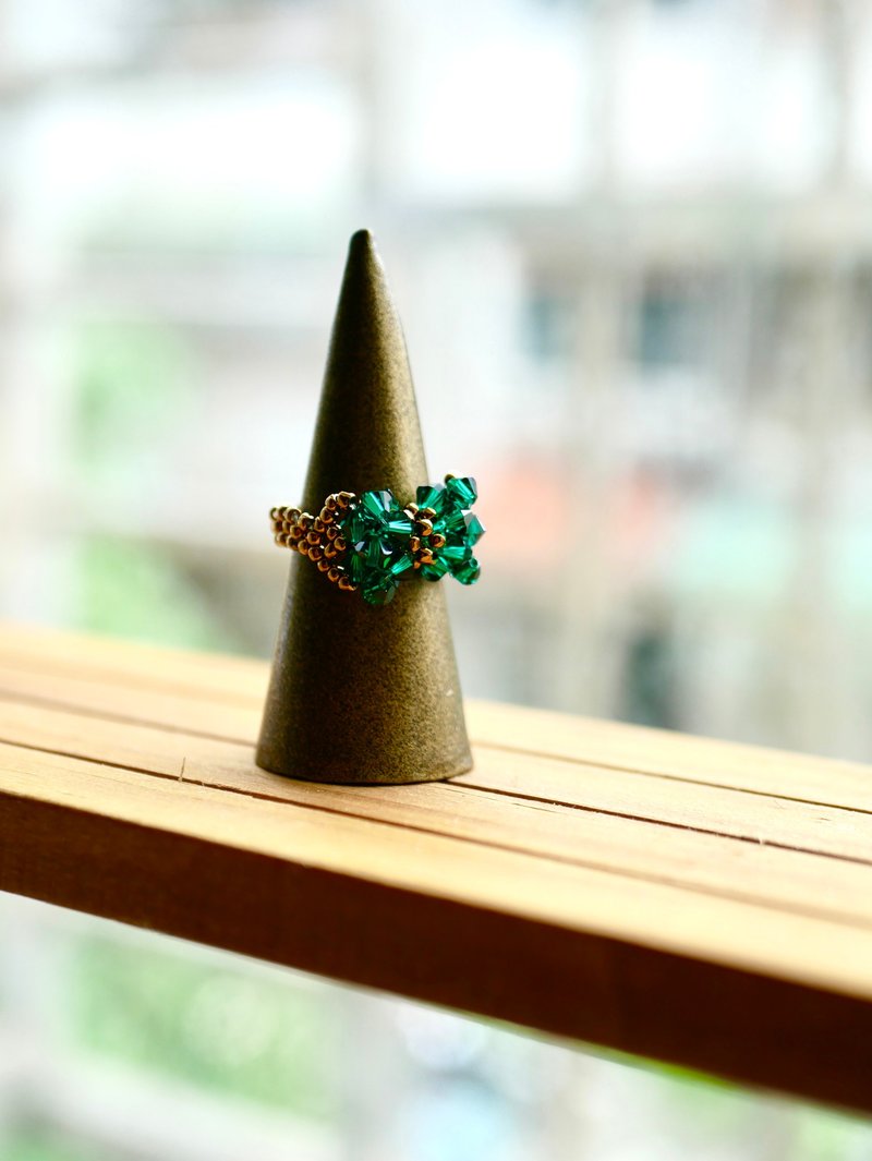 施華洛世奇水晶珠戒指 緞帶 綠色 - 戒指 - 塑膠 綠色