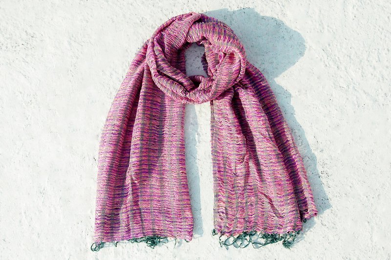 Valentine's Day gift a limited edition of hand-woven cotton scarf / scarves - colorful purple pink stripes - ผ้าพันคอ - ผ้าฝ้าย/ผ้าลินิน หลากหลายสี