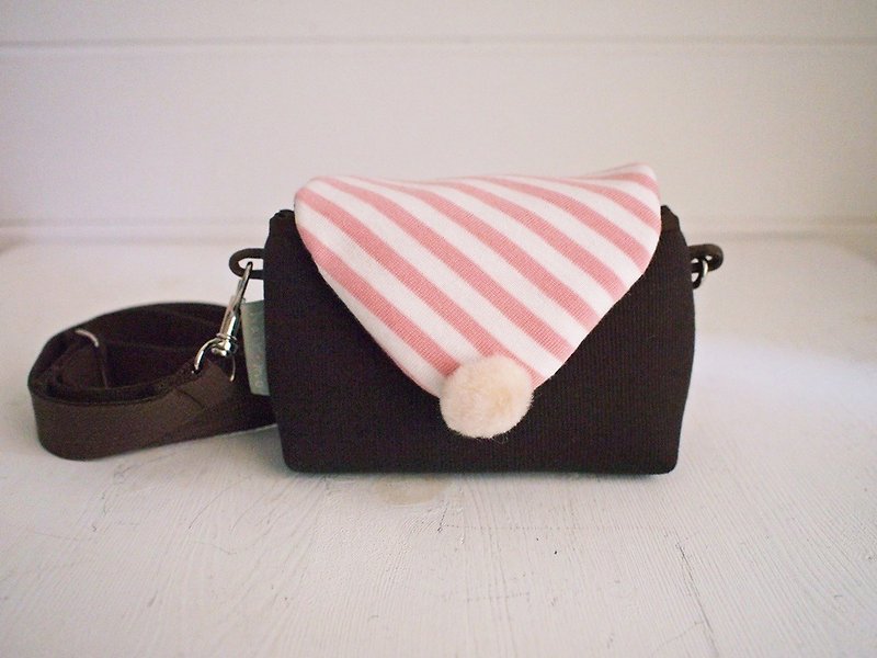 馬卡龍拉鍊側背相機包-咖啡+粉條(單眼/類單眼/拍立得) - 相機袋 - 棉．麻 粉紅色